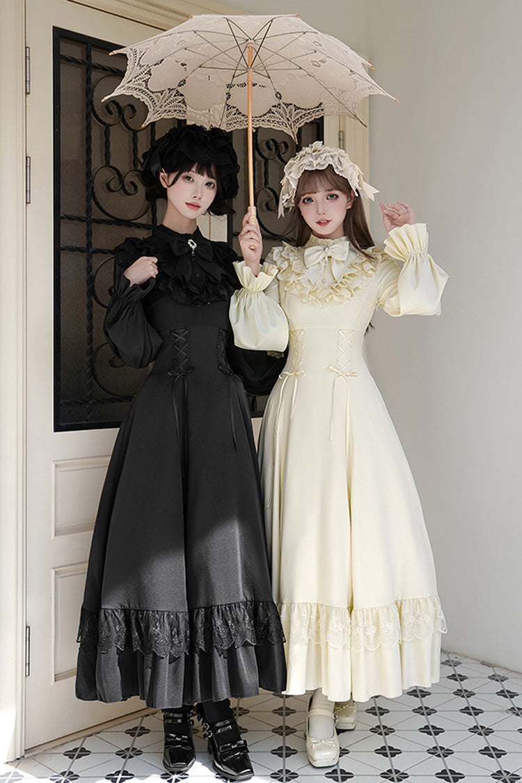 Letters & Poems · Day and Night Stand Collar Long Sleeves Ruffle Bowknot Lace-Up Gothic Lolita Dress 2 Colors