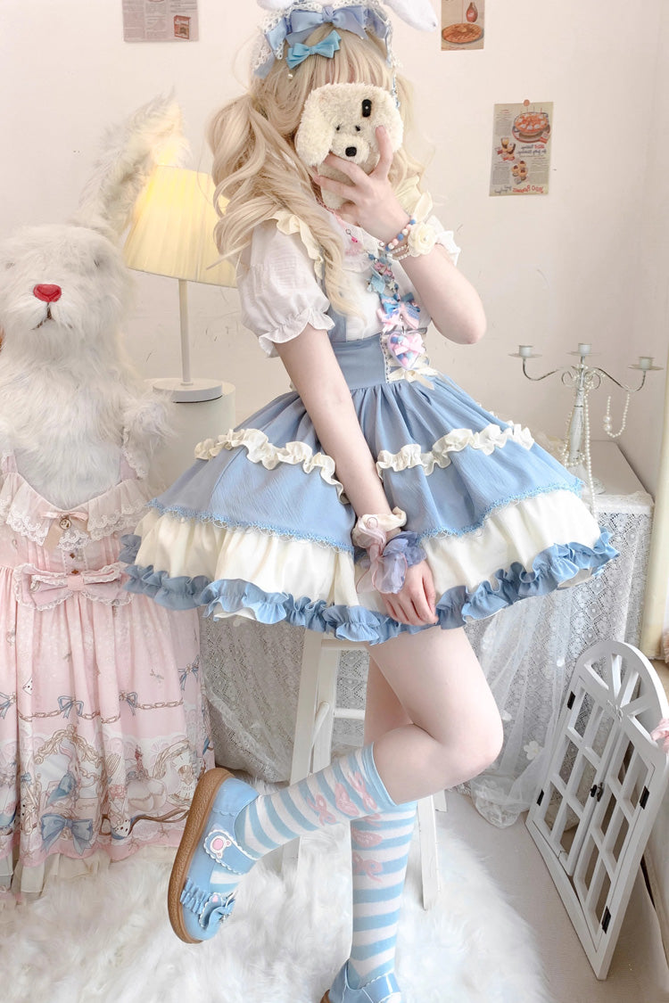 Strappy Doll Collar Ruffle Sweet Lolita Tiered Skirt 7 Colors