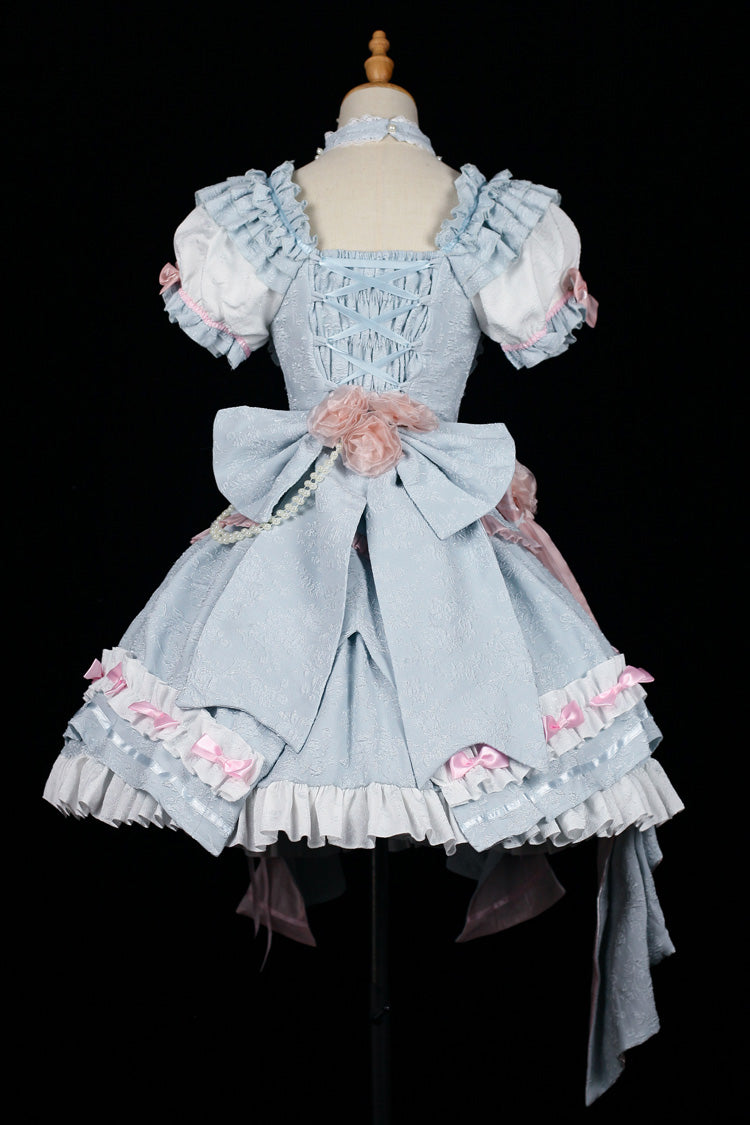 Spring Overture Square Collar Short Sleeves Ruffle Cardigan Bowknot Lace Sweet Elegant Lolita Skirt Set 4 Colors