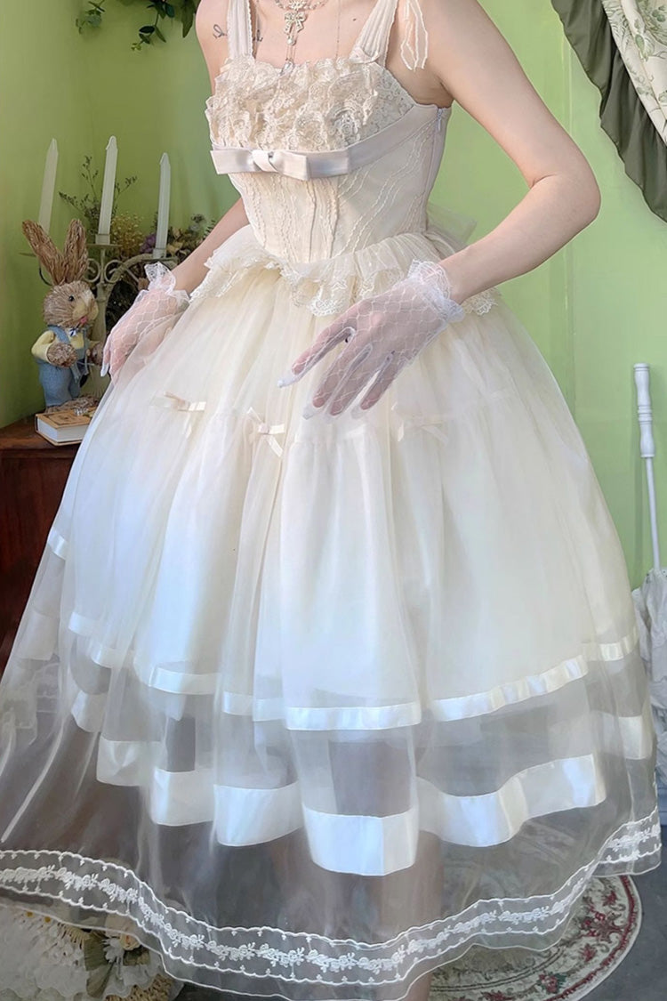 Ivory Swan Castle Ruffle Bowknot Lace Sweet Elegant Gorgeous Lolita Jsk Long Dress