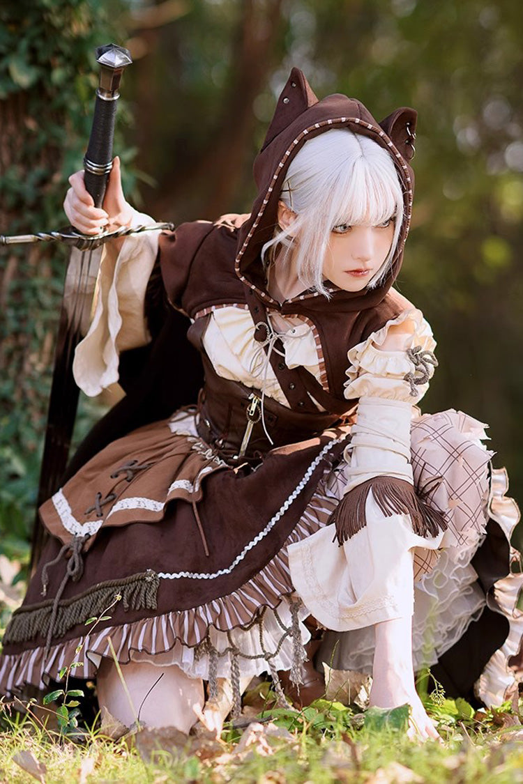 Multi-Color Steam Hunter Style Long Sleeves Multi-layer Ruffle Stitching Gothic Punk Lolita Dress