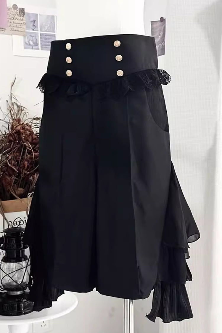 Black Eternal City Long Sleeves Lace Gothic Prince Medieval Ouji Lolita Blouse Knee-Length Shorts Set