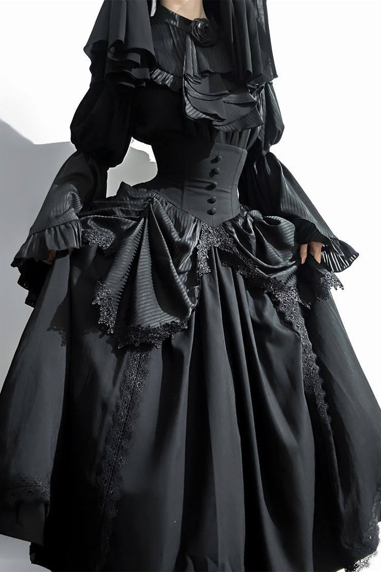 Black Sleepwalking Long Hime Sleeves Stitching Lace Plus Size Gothic Elegant Lolita Skirt Set