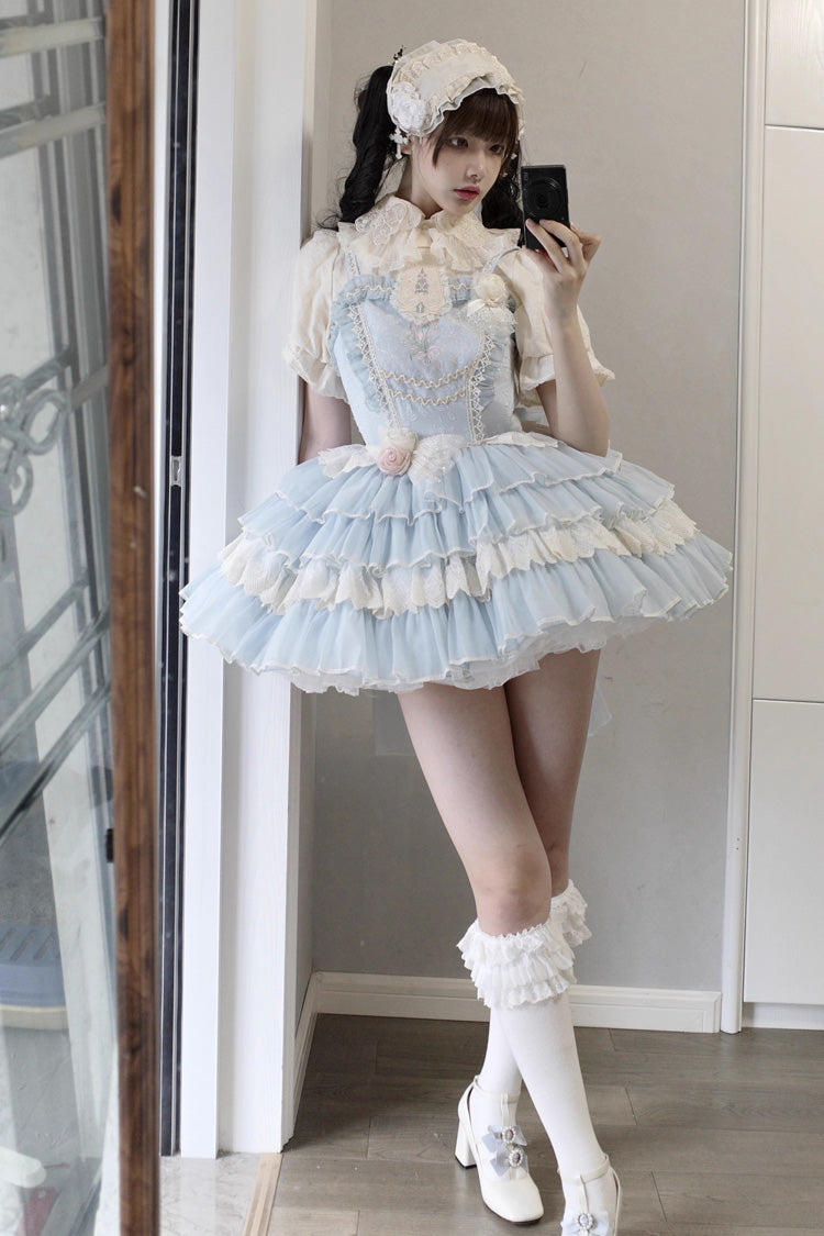 Good Night, Tulip Sleeveless Multi-Layered Ruffled Embroidered Lace Sweet Ballet Lolita Jsk Dress 2 Colors