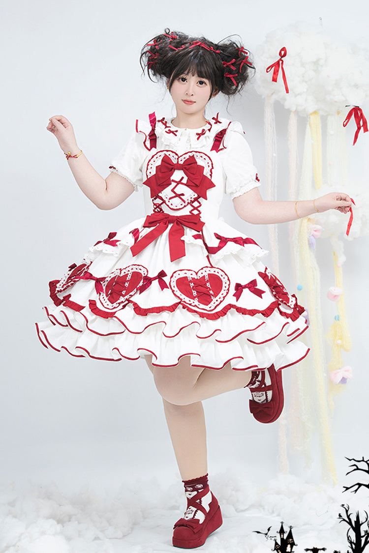 Red/White Frosted Sugar Gift Box Sleeveless Ruffle Bowknot Sweet Plus Size Princess Lolita Jsk Dress