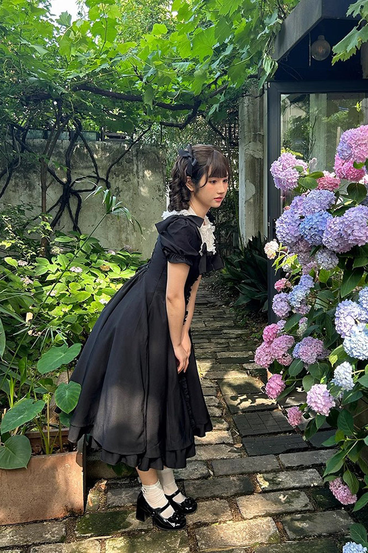 Black Annie's Gift Short Sleeves Bowknot Sweet Lolita Dress (Plus Size Support)