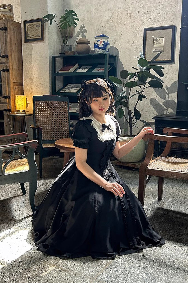 Black Annie's Gift Short Sleeves Bowknot Sweet Lolita Dress (Plus Size Support)