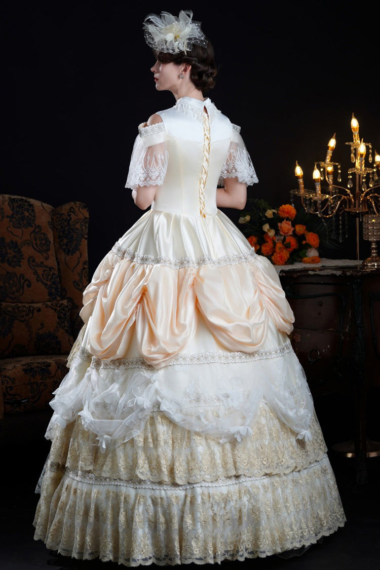 Champagne Stand Collar Multi-Layered Ruffled Lace Classic Vintage Palace Victorian Lolita Dress