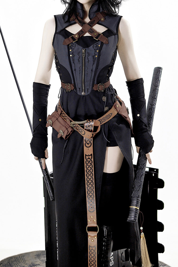 Black/Grey Phantom of the Night Sleeveless Lace-Up Fashion Gothic Punk Lolita Dress
