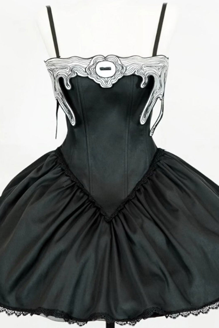 Black Demon's Eye Sleeveless Ruffled Bow Gothic Lolita Dress Short Version