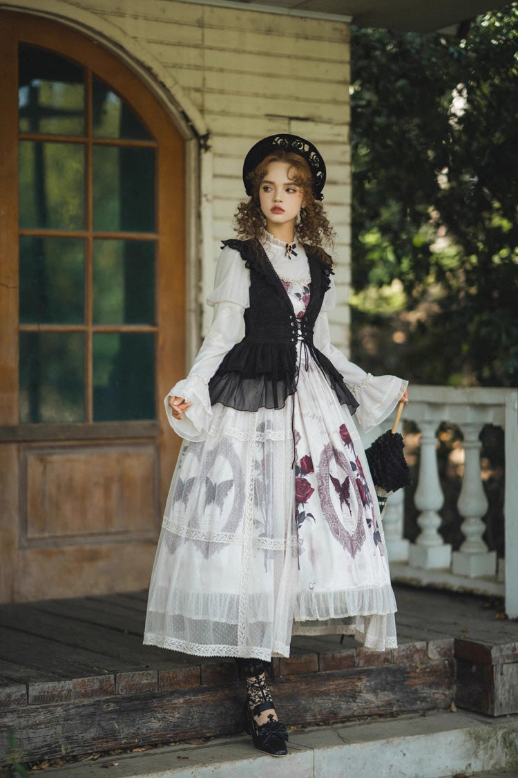 Multi-Color Long Sleeves Print Ruffle French Princess Classic Gothic Lolita Dress Set