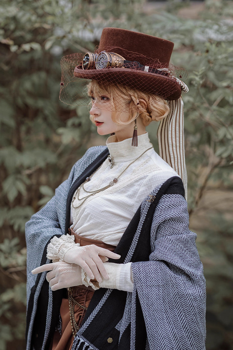 Brown Victorian Style Bowknot Mesh Classic Vintage Ouji Lolita Hat