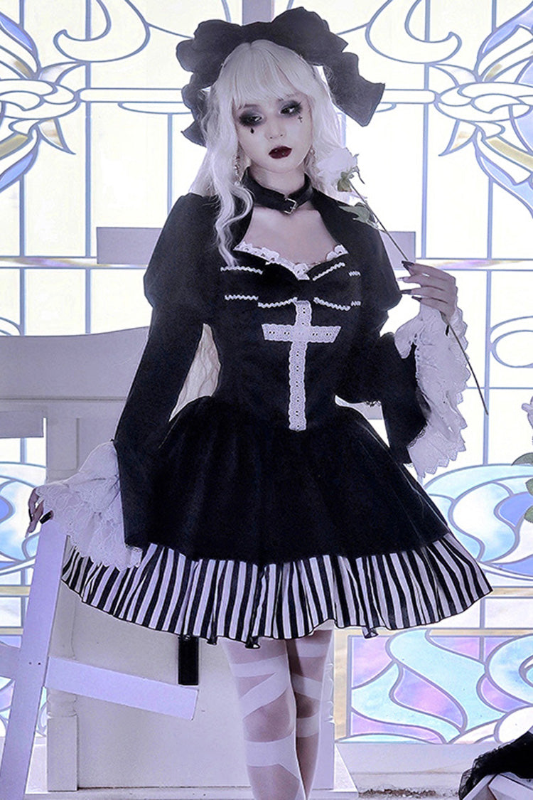 Original Dark Velvet Gothic Lolita OP Dress With Two-Piece Design For Halloween