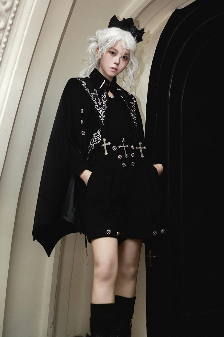 Black The Eternal Night Descends Embroidered Ouji Gothic Lolita Cloak Shorts Set
