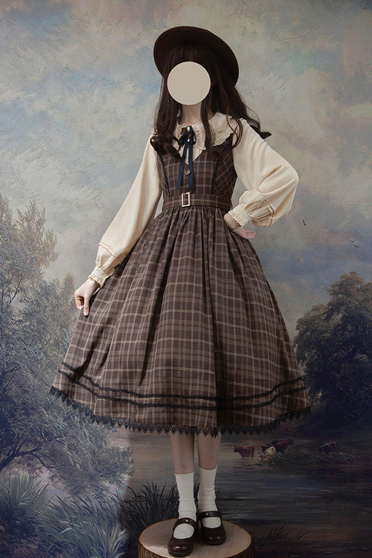 Brown Poem of Greina V Collar Sleeveless High Waisted Printed Classic Elegant Lolita Jsk Dress