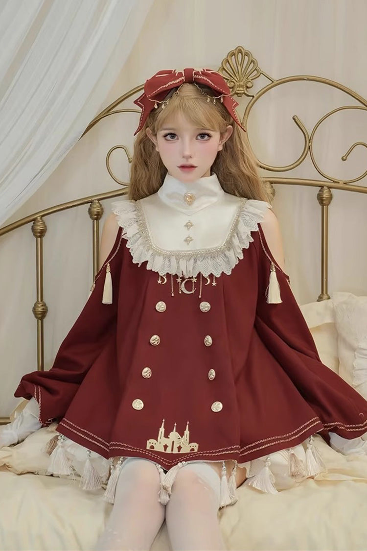 Red Starry Night Long Sleeves Ruffle Embroidery Sweet Princess Lolita Dress Full Set