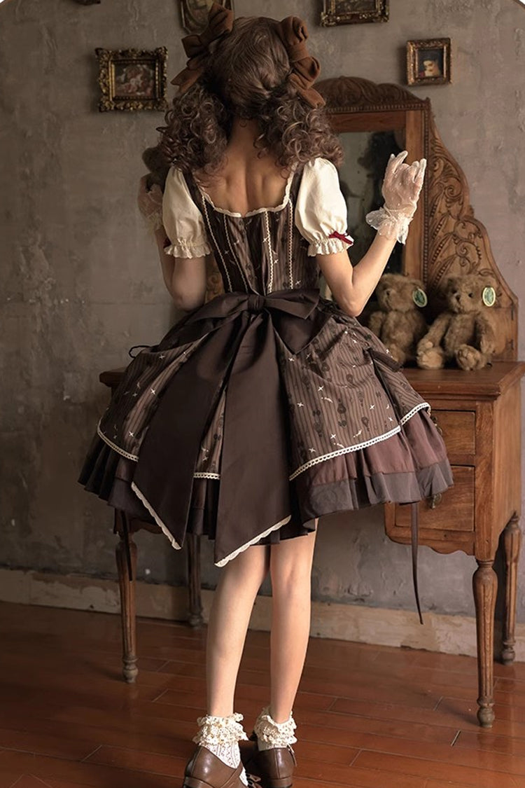 Brown Moro Coco Hot Air Balloon Print Ruffle Bowknot Sweet Elegant Princess Lolita Dress