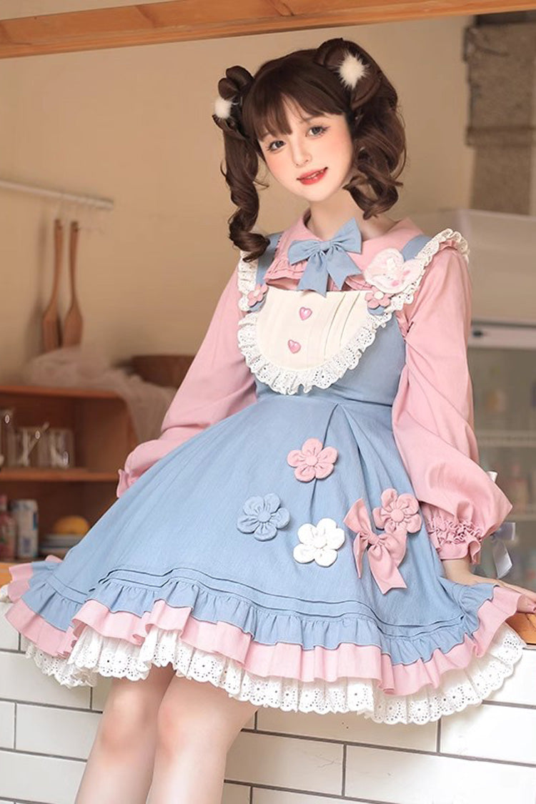 Blue/Pink Plum Blossom Snow Rabbit Ruffle Bowknot Sweet Lolita Dress