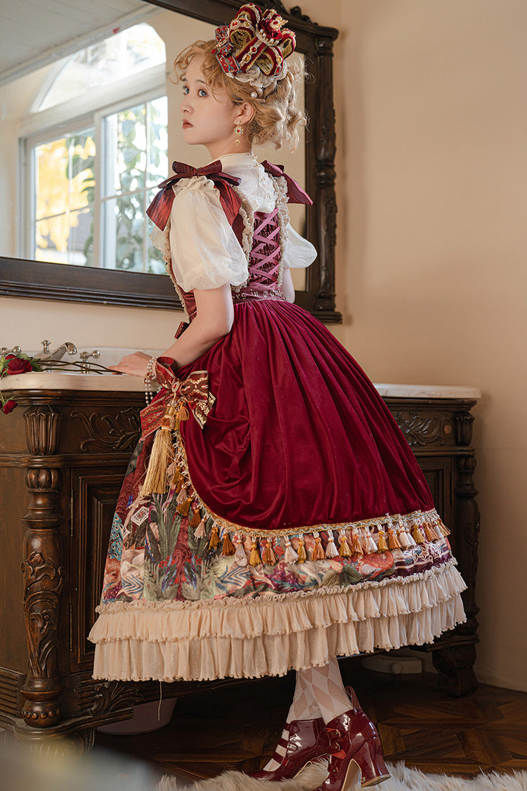 Red Kaleidoscope of Dreams Sleeveless Double-Layered Print Embroidery Bowknot Classic Vintage Gorgeous Lolita Jsk Dress