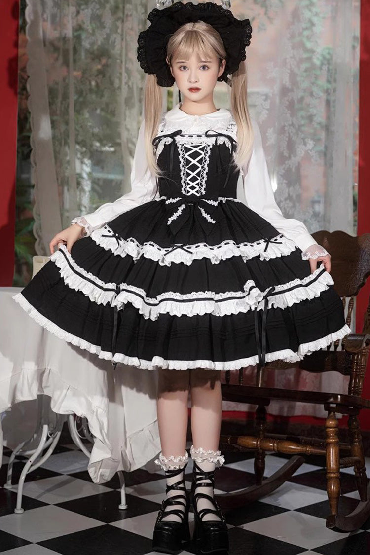 White/Black Sleeveless Multi-layer Bowknot Gothic Lolita Jsk Dress