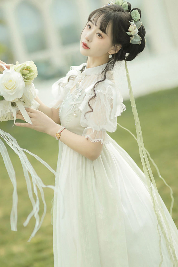 Mint Green Sleeveless Lily Embroidery Cute Lolita Jsk Dress