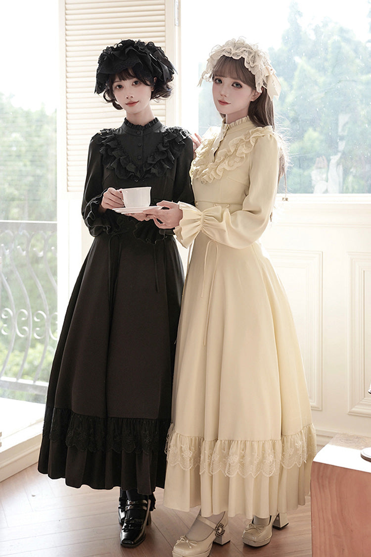 Letters & Poems · Day and Night Stand Collar Long Sleeves Ruffle Bowknot Lace-Up Gothic Lolita Dress 2 Colors