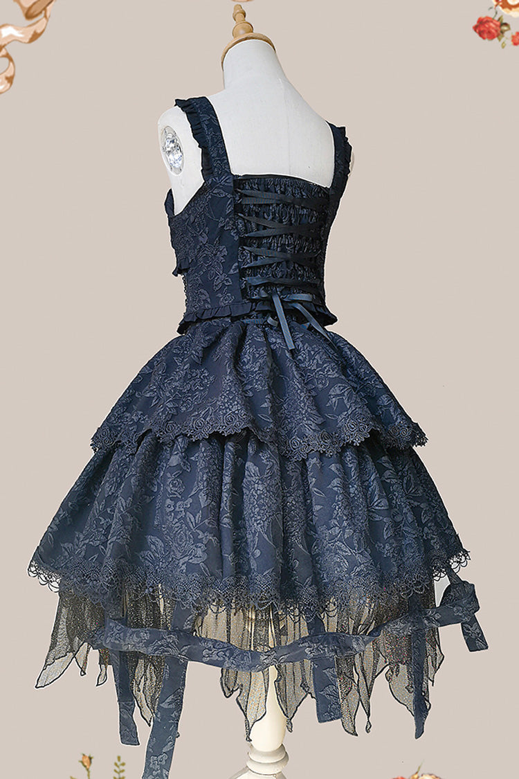 Black Apprentice Witch Double-Layered Ruffle Lace Gothic Lolita Skirt