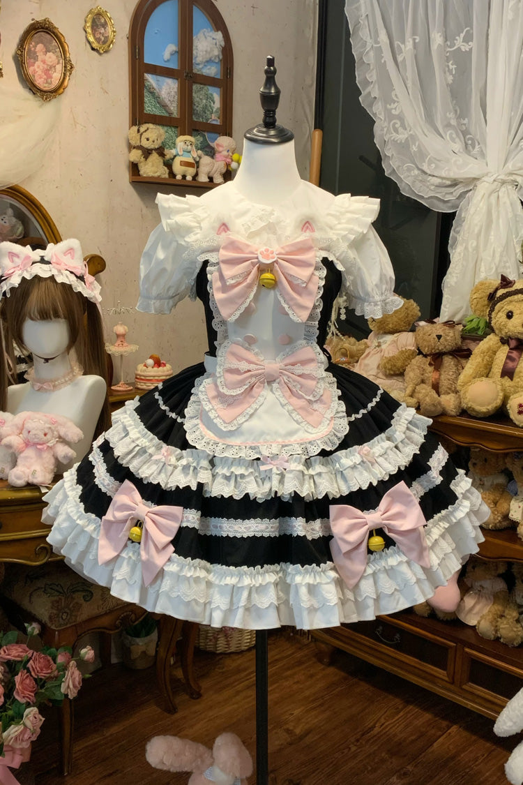 Black Meowling Sweet Maid Sleeveless Multi-Layered Ruffle Bowknot Lace Sweet Princess Lolita Jsk Dress