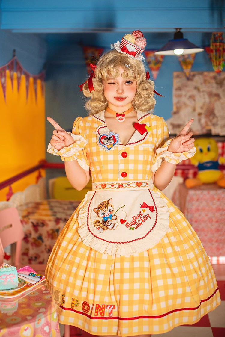 Sweetheart Cat Short Sleeves Print Embroidery Sweet Lolita Dress 3 Colors