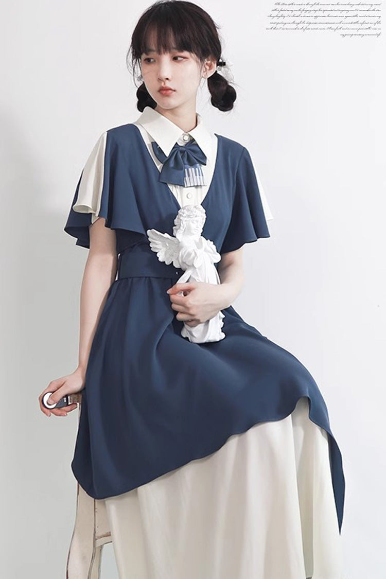 Blue/White College Style Chiffon Kawaii Sweet Dress