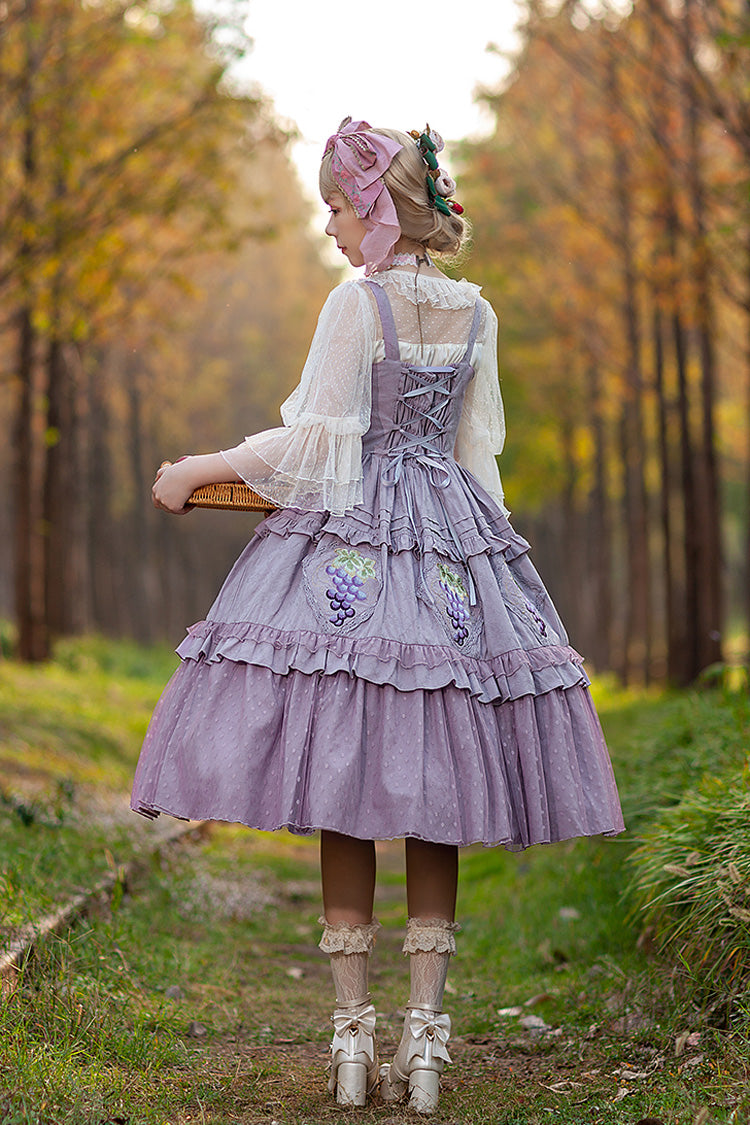 Purple Vineyard Sleeveless Jacquard Print Ruffle Embroidery Sweet Lolita Jsk Dress