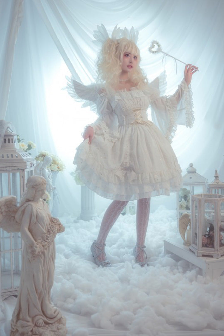 Wishing Stars Double-Layered Ruffle Bowknot Lace-Up Gothic Lolita Jsk Dress Version 1