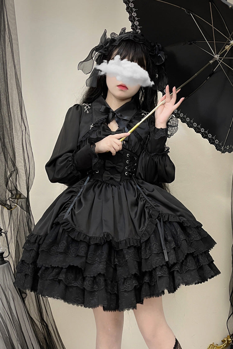 Black Cross of Merit Multi-Layered Bowknot Lace Gothic Lolita Jsk Dress