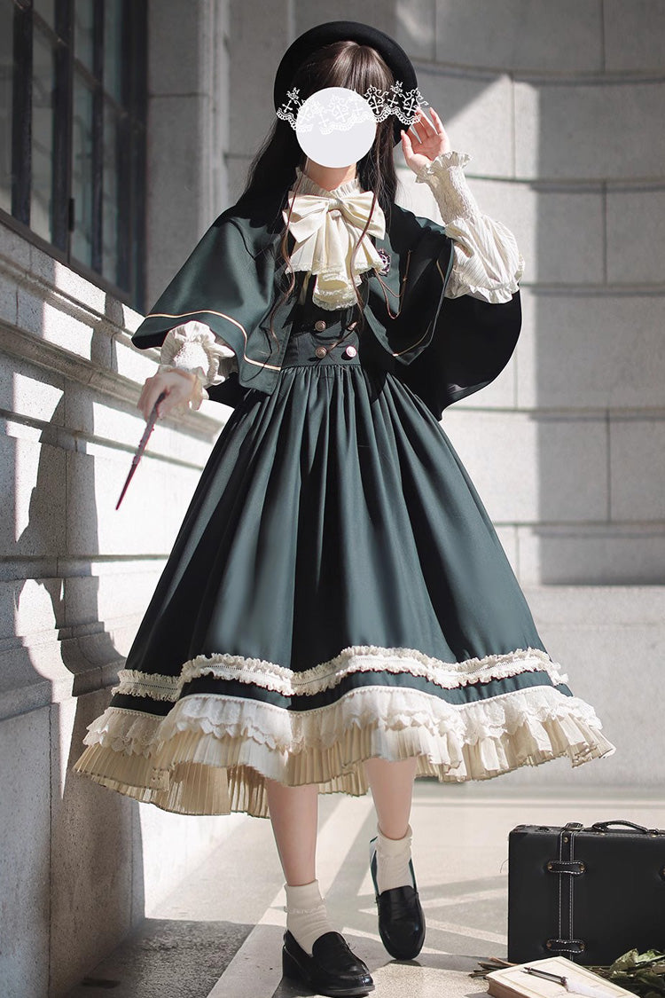 Green Artemis SP Ruffle Bowknot Lace College Style Elegant Lolita Jumper Dress