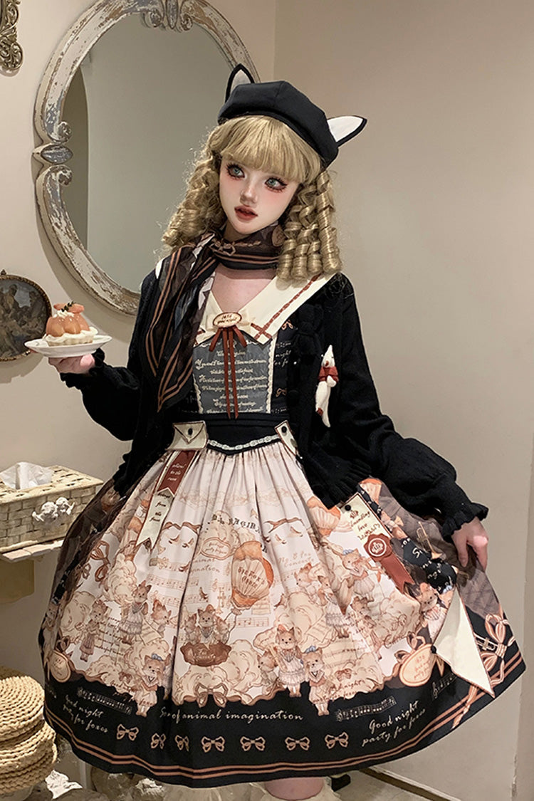 Black Fox Band Print Square Collar Bowknot Classic Lolita Jumper Dress