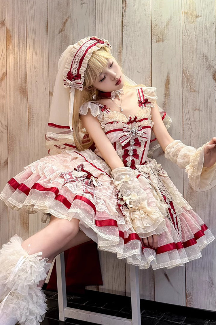 Pink Moonstone Sleeveless Ruffle Embroidery Bowknot Lace Fishbone Sweet Princess Lolita Dress