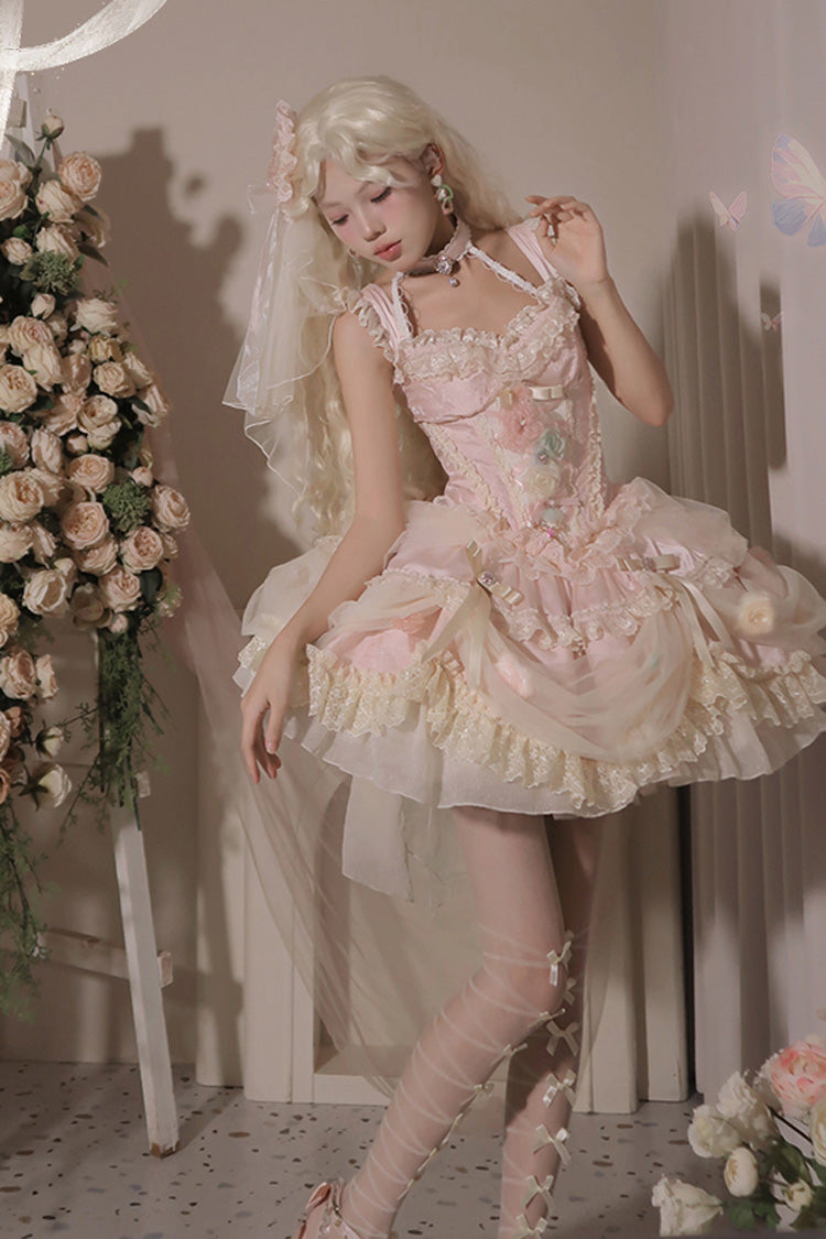Pink Dream Garden Ruffle Hanayome Embroidery Bowknot Lace Fishbone Sweet Princess Gorgeous Lolita Jsk Dress