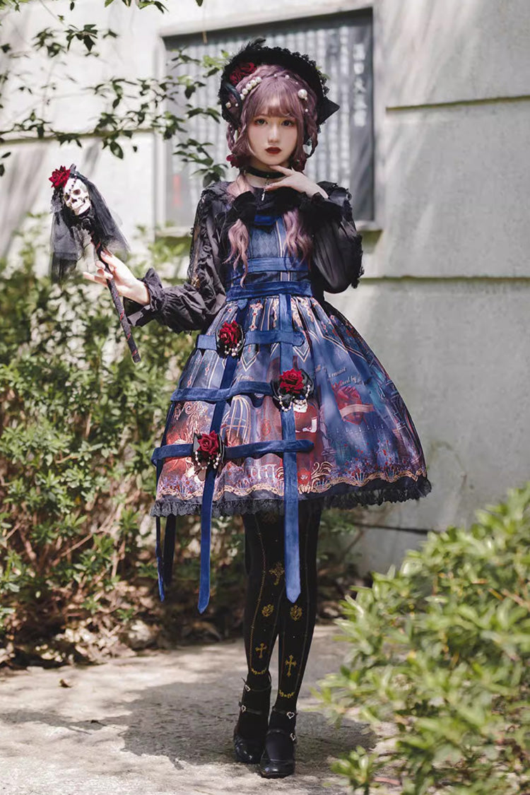Midnight Magic Church Print Ruffle Punk Lolita Jsk Dress 3 Colors