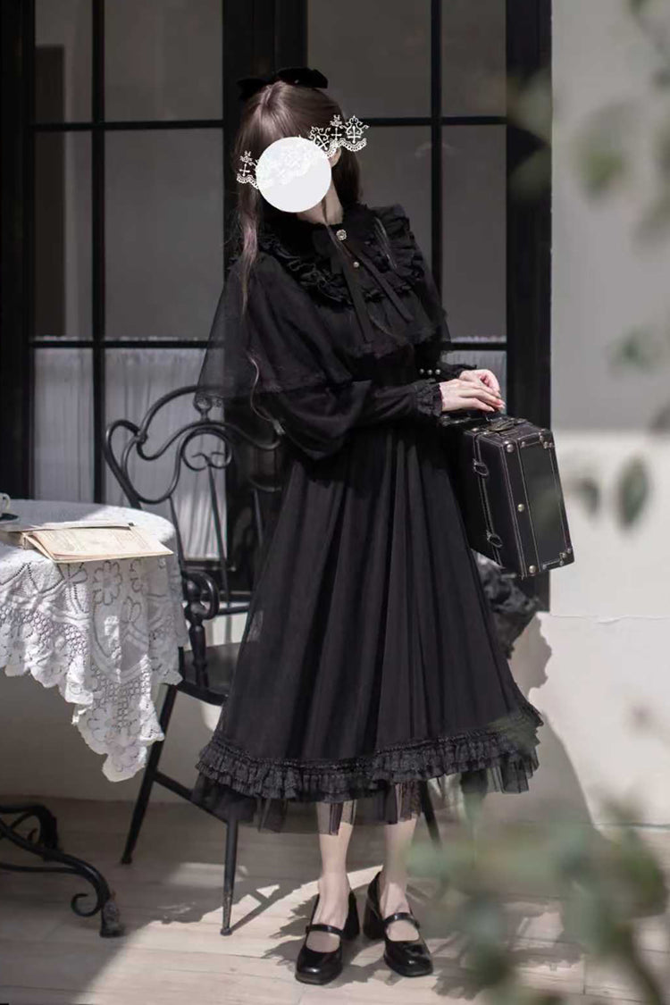 Black Enchanted Nightdream Long Sleeves Bowknot Lace Gothic Elegant Lolita Dress