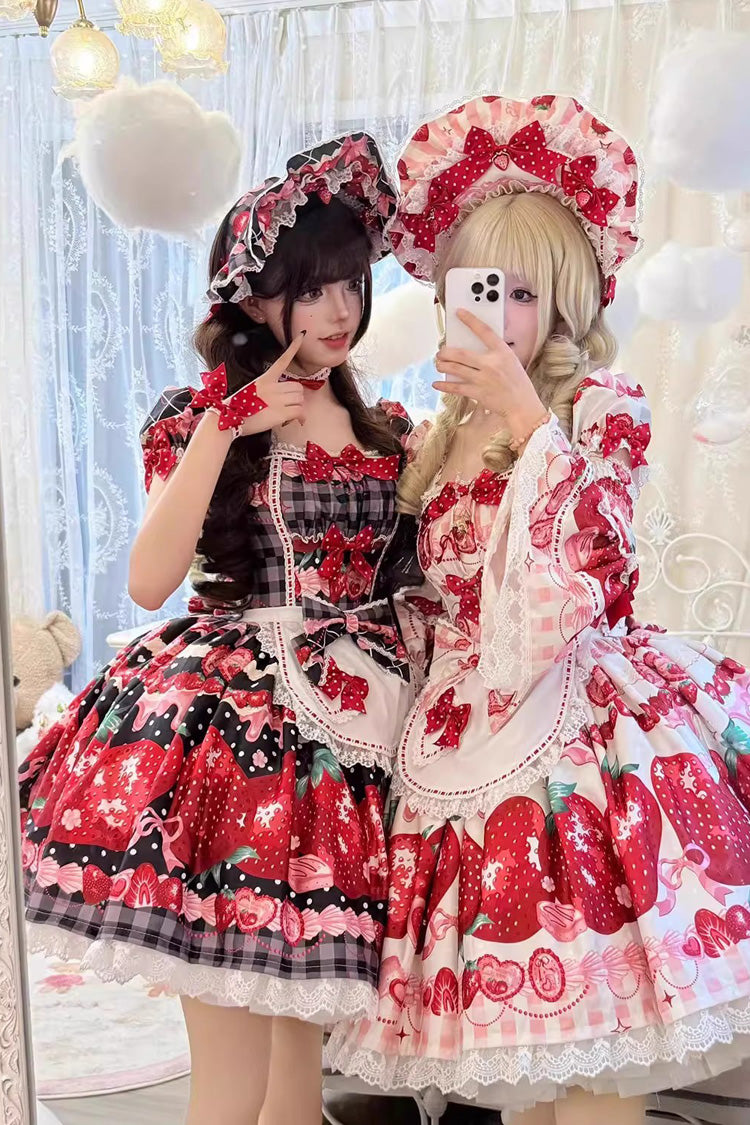 Dream to Strawberry Print Ruffle Bowknot Lace Sweet Lolita Jsk Dress 4 Colors