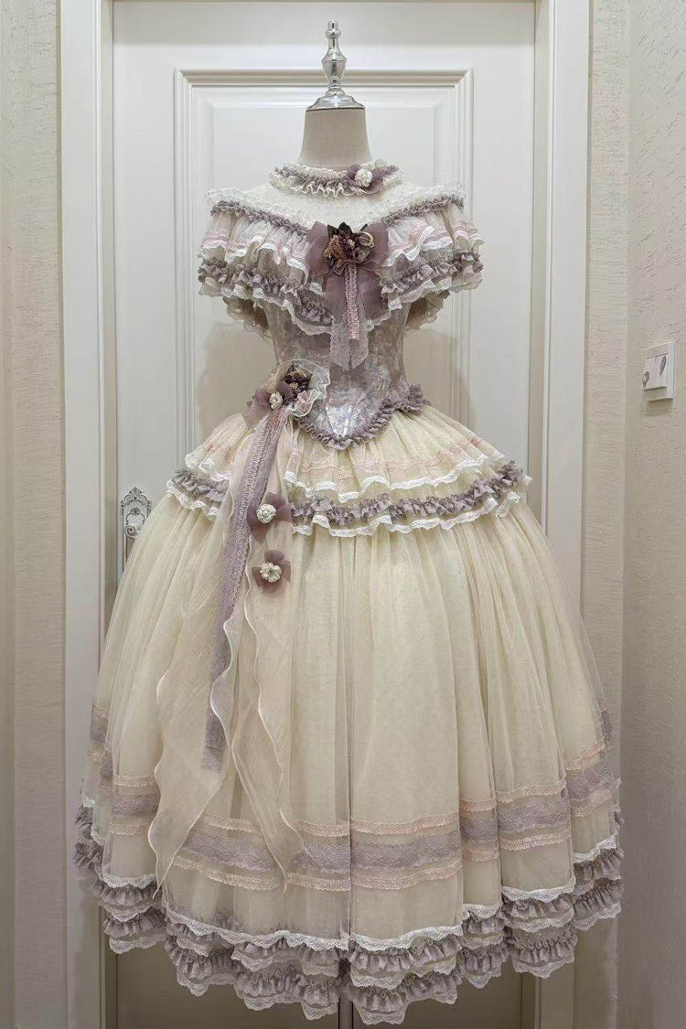 Purple Wisteria Poem Sleeveless Ruffled Cut-Out Embroidered Bow Lace Sweet Lolita Two-piece Skirt Set