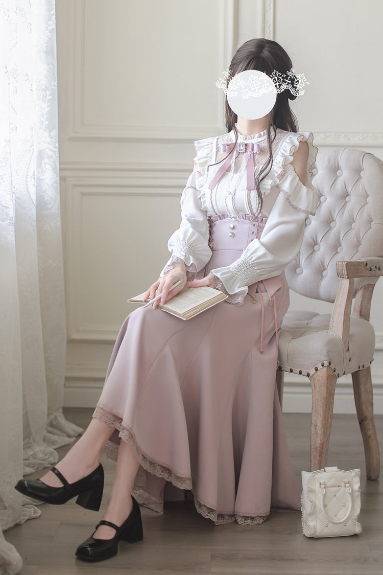 Pink Ruffle Bowknot Slim Sweet Elegant Lolita Fishtail Skirt Dress