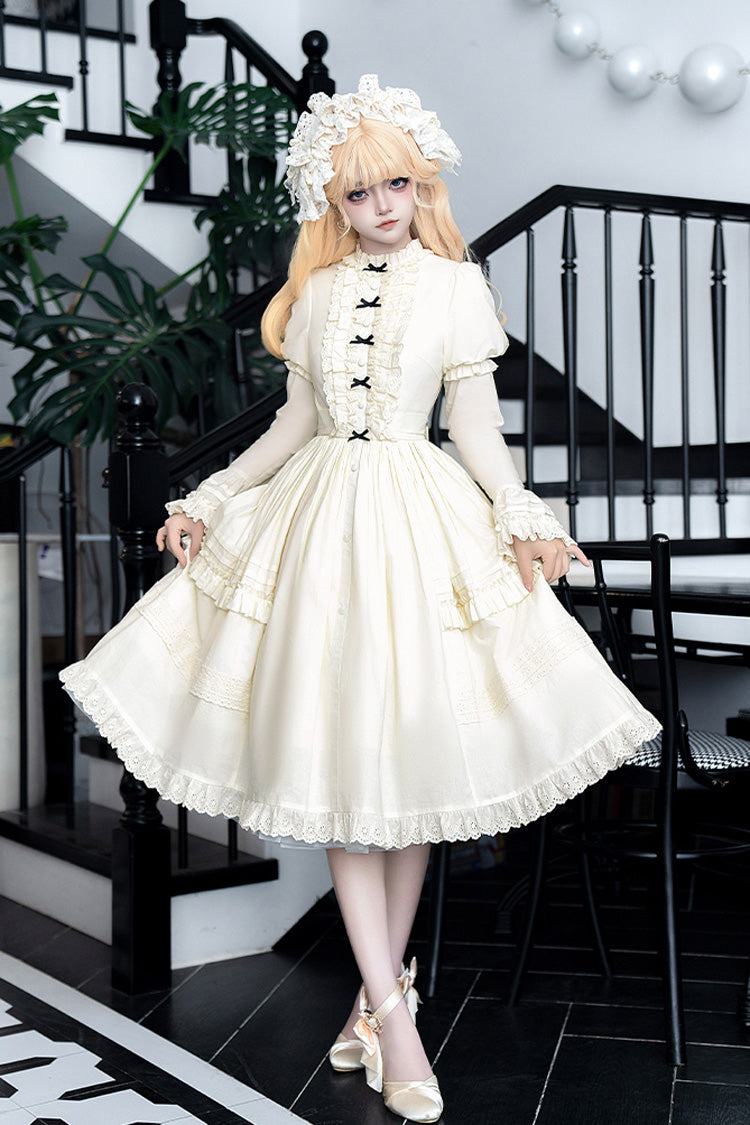 Ivory Birch Appointment Stand Collar Long Puff Sleeves Ruffle Bowknot Sweet Lolita Dress