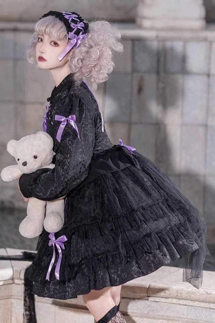 Love Song Long Sleeves Multi-Layered Jacquard Ruffle Bowknot Sweet Gothic Lolita Dress 3 Colors