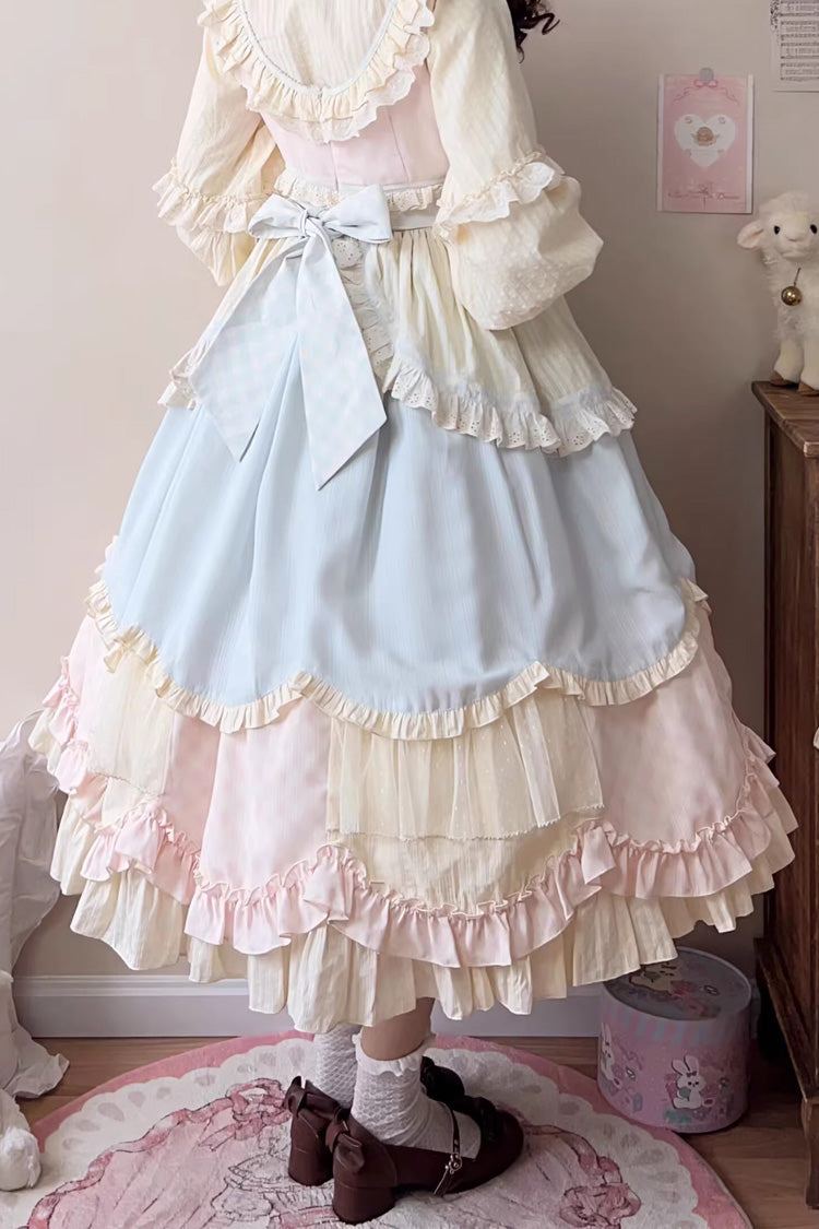 Multi-Color Mianmian Macaron Sleeveless Multi-Layered Ruffle Bowknot Lace Sweet Lolita Jsk Dress (Long Version)