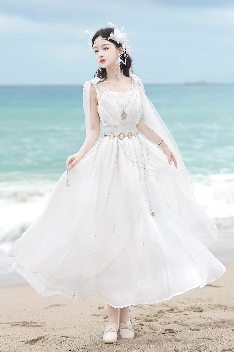 White Messenger of God Greek Style Sleeveless Ruffle Elegant Lolita Jsk Dress