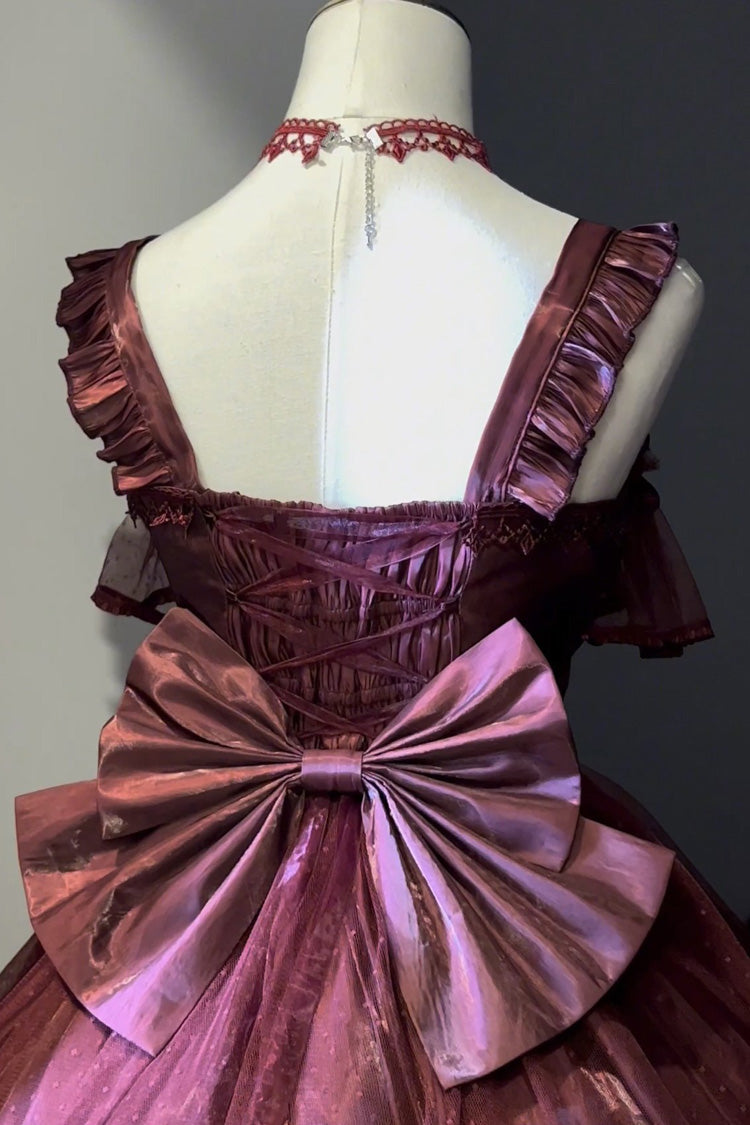 Red Square Collar Sleeveless Ruffled Bow Lace-Up Classic Elegant Princess Lolita Jsk Dress