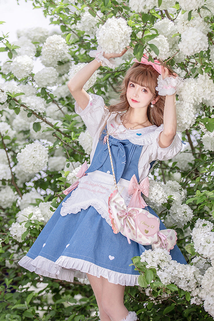 Blue Cowboys Are Busy Ruffle Bowknot Sweet Lolita Strap Dress