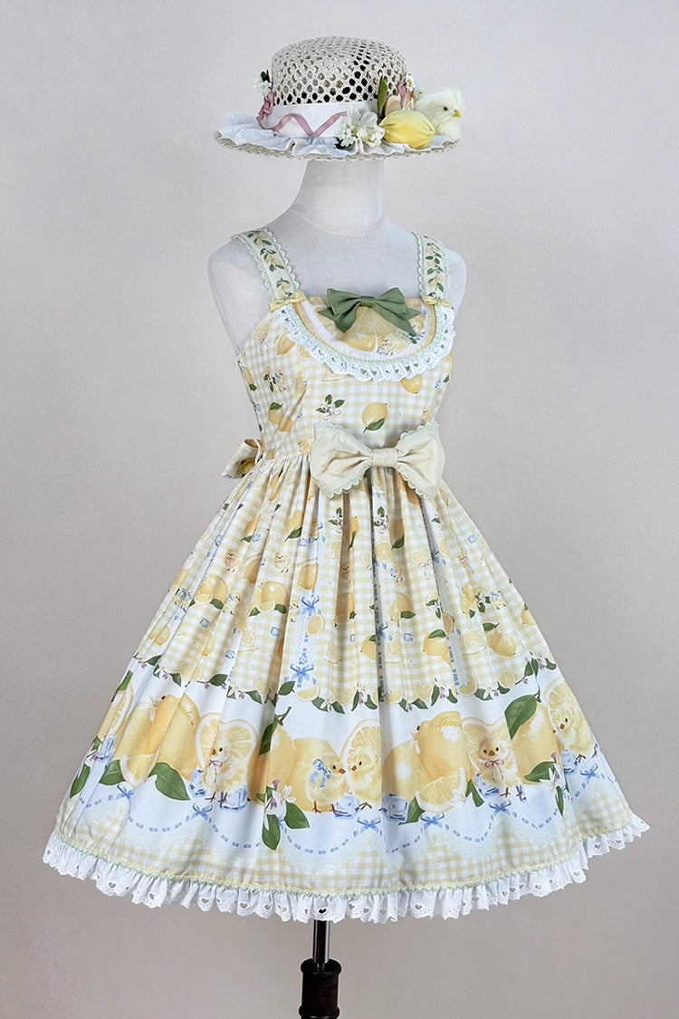 Yellow Lemon Chicken Print Ruffle Bowknot Lace Sweet Lolita Jsk Dress