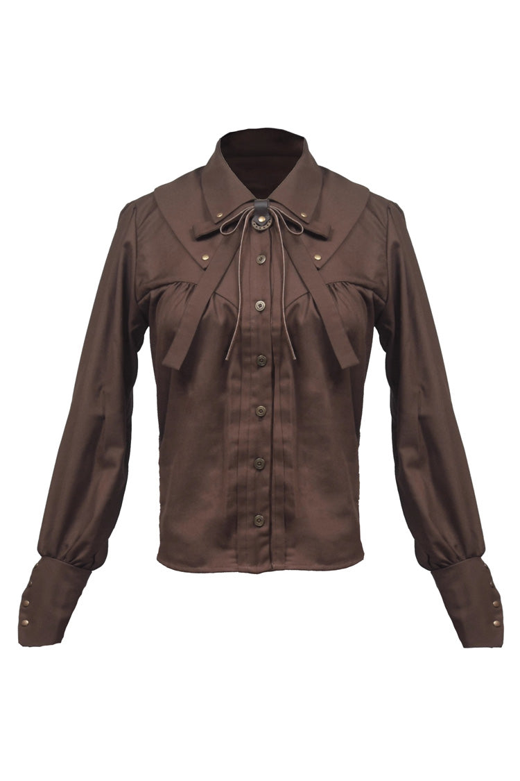 Brown Lapel Collar Long Sleeves Bowknot Vintage Ouji Lolita Blouse